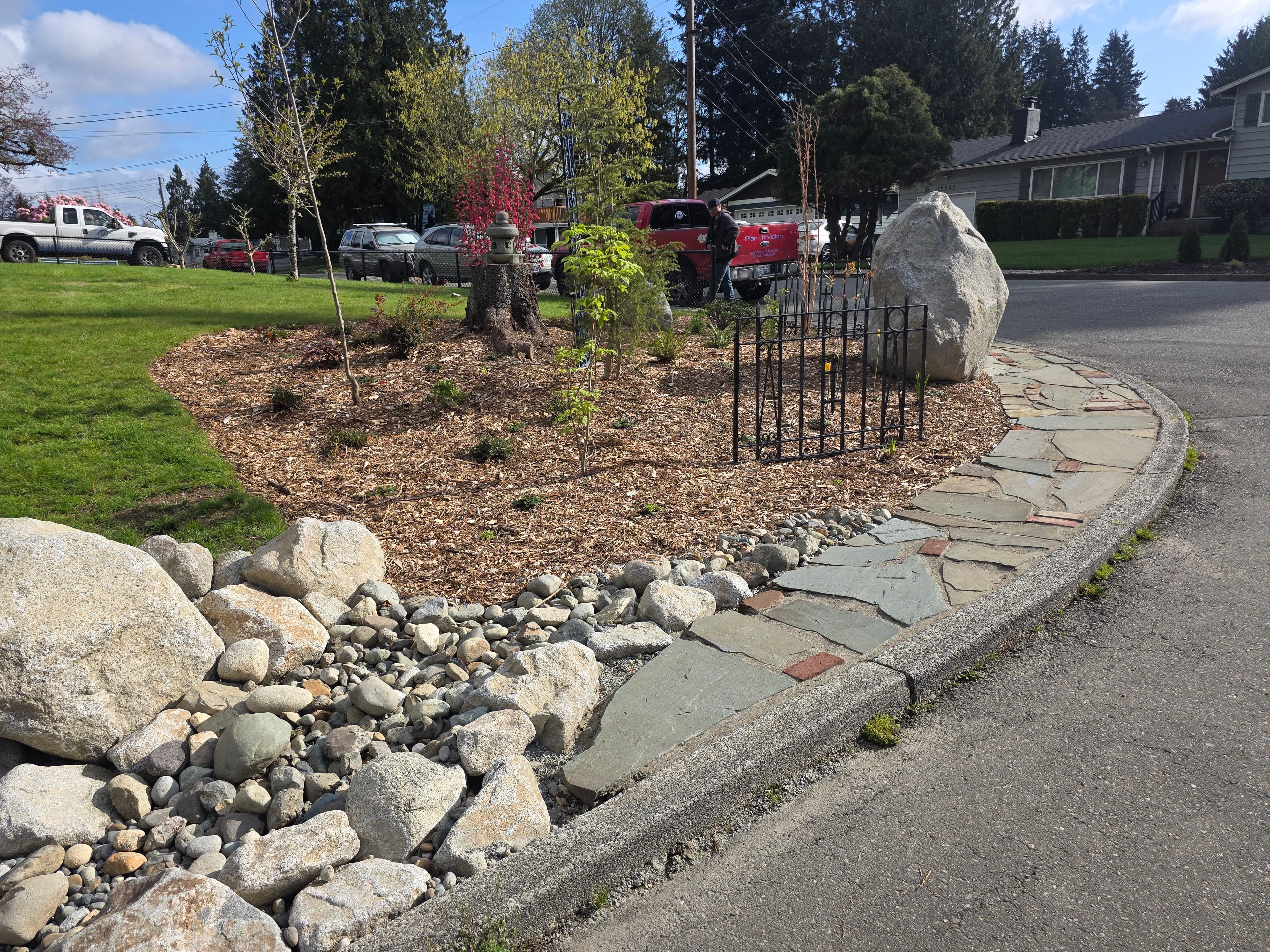 Project Dead Pine Corner Turned Into a Bold Native Stone Landscape image